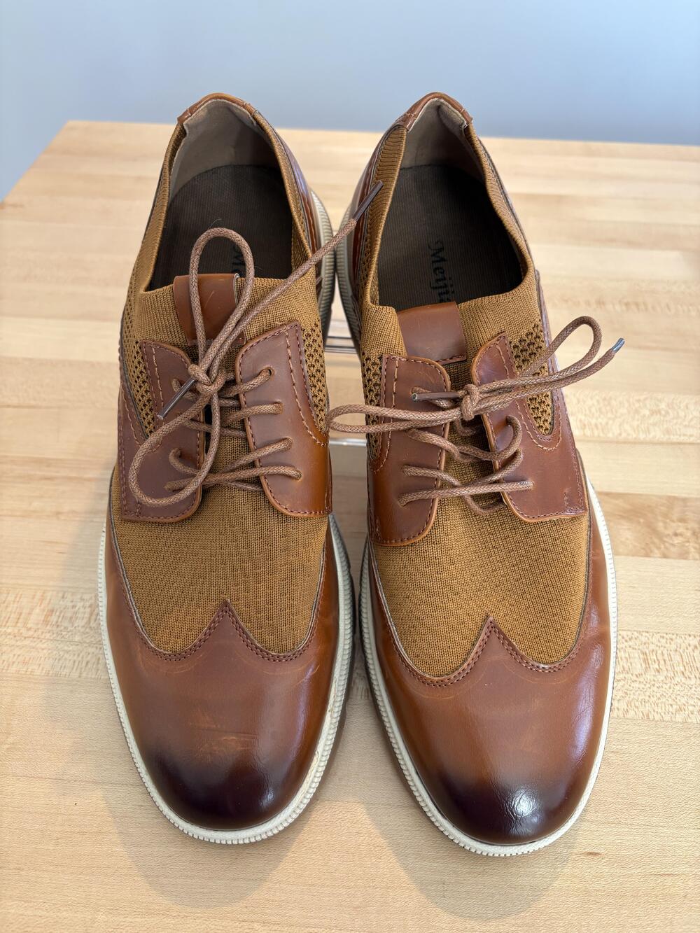 Meijiana Shoes Mens Size 11 Brown Wingtip Knit Lace Up Casual Comfort